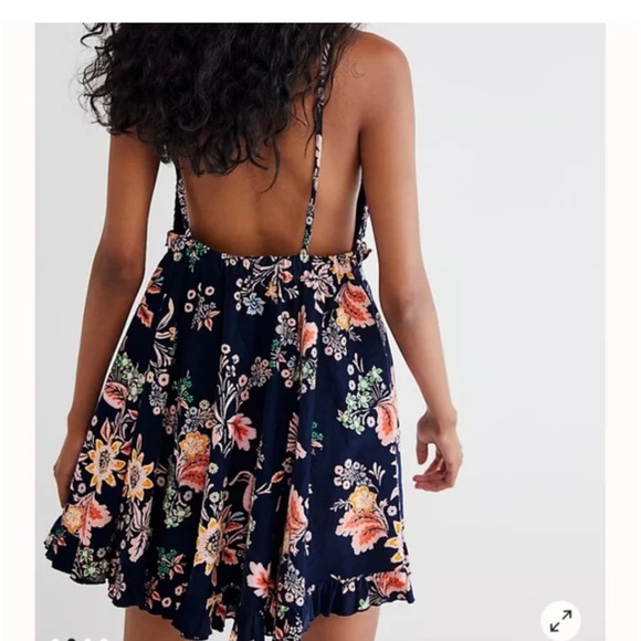 NWT Free People Mini Dress Corduroy Ruffle Navy Floral Sundress Women’s Size XS - Picture 3 of 14
